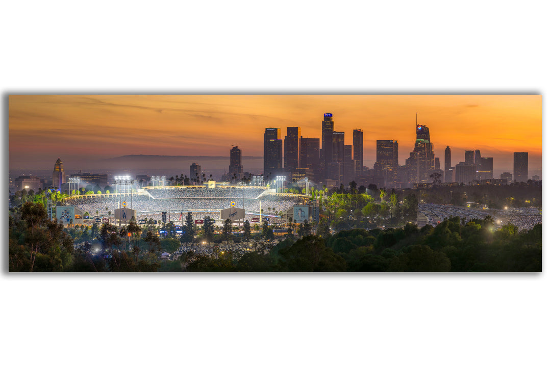 Dodger Stadium panoramic wall art with Los Angeles skyline for a California home or office