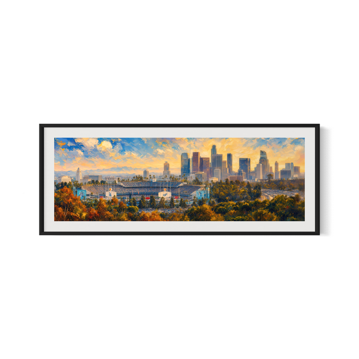Signed limited edition Dodger Stadium and Los Angeles skyline 12x36 panoramic fine art print