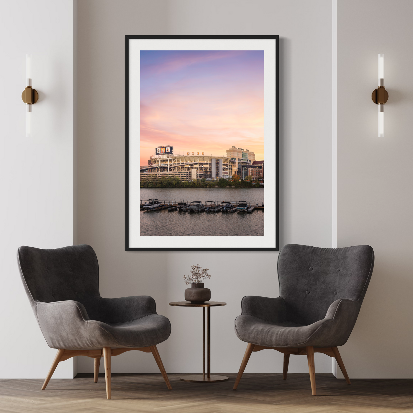 Neyland Stadium Sunrise Limited Edition displayed in an elegant room interior