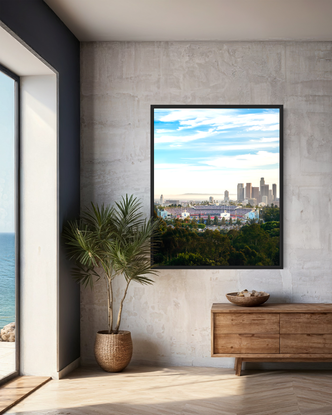 Dodger Stadium 2024 World Series Game 2 fine art print displayed in a styled room interior 4