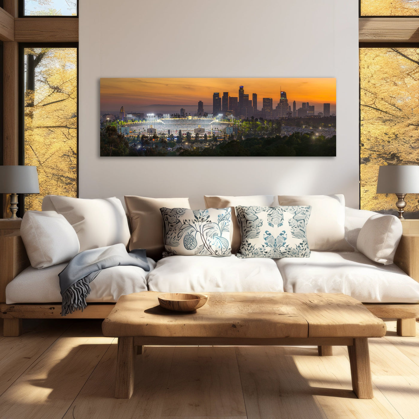 Dodger Stadium 2024 World Series Limited Edition Panorama displayed in a styled room interior 2
