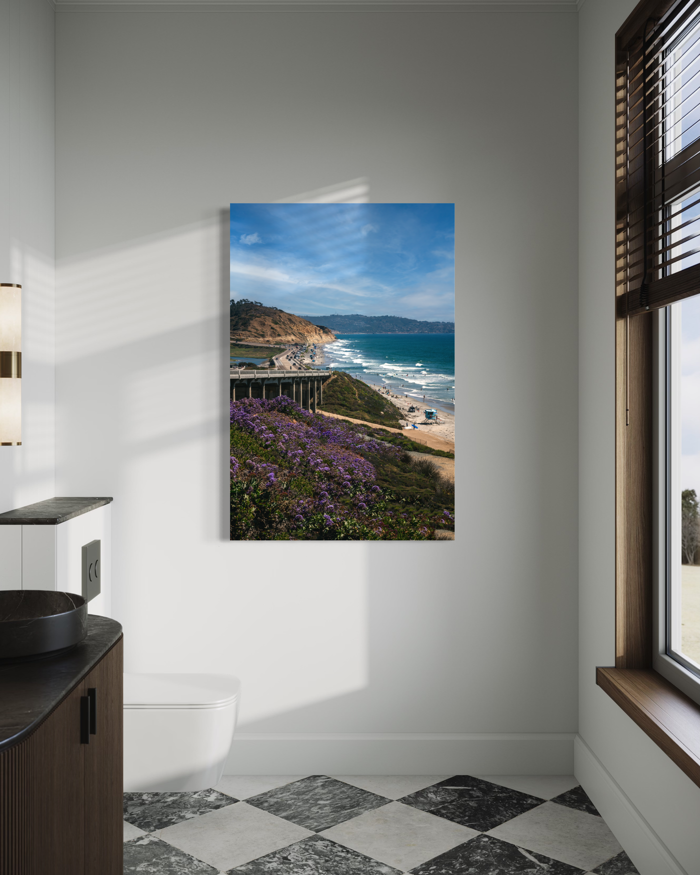 Del Mar Beach California Coastal displayed in a modern room interior
