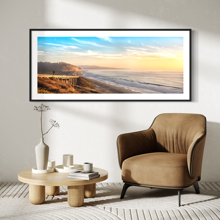 Chris Fabregas Fine Art Photography Metal Print, Canvas Del Mar Beach Sunset Print – Panoramic Coastal Wall Art, California Wall Art print High-quality fine art photography print 