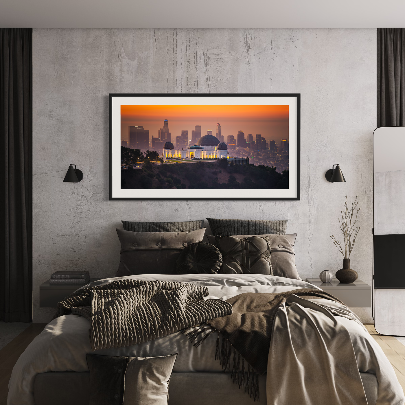 Griffith Observatory Los Angeles Sunset displayed in a styled room interior