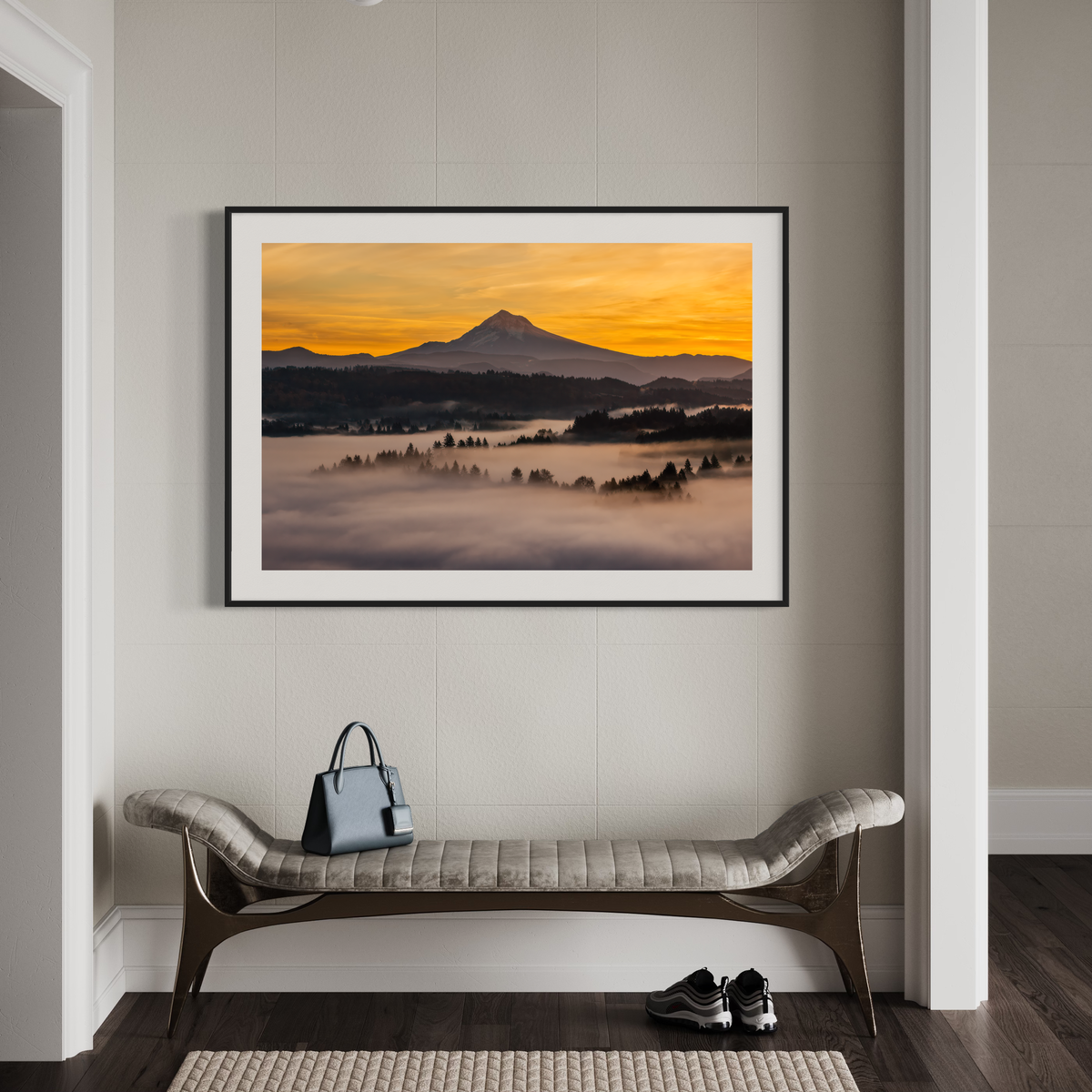 Mount Hood Sunrise Pacific Northwest displayed in a home interior