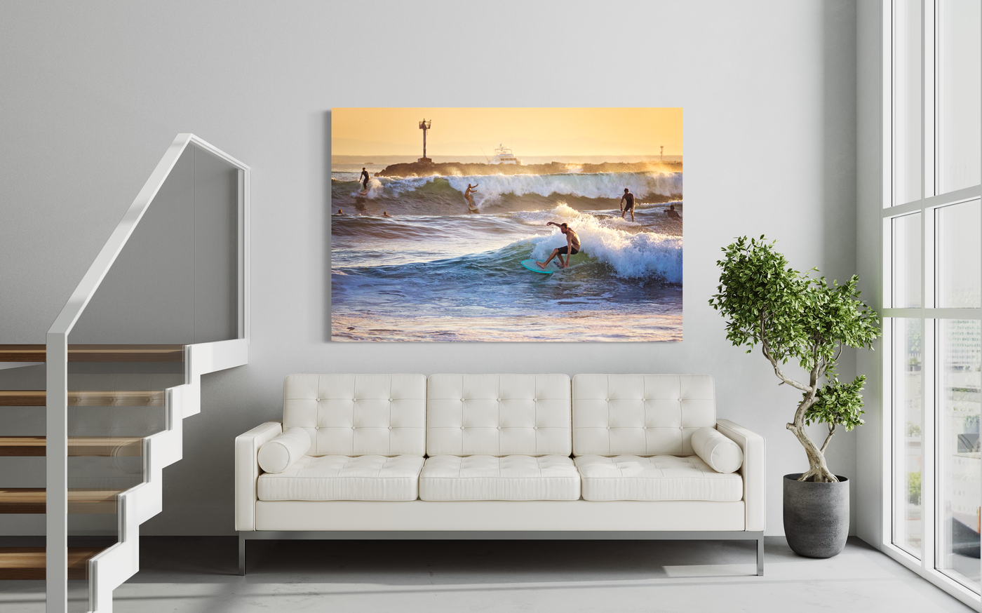 Party Waves Seal Beach Surfer displayed in a contemporary room interior