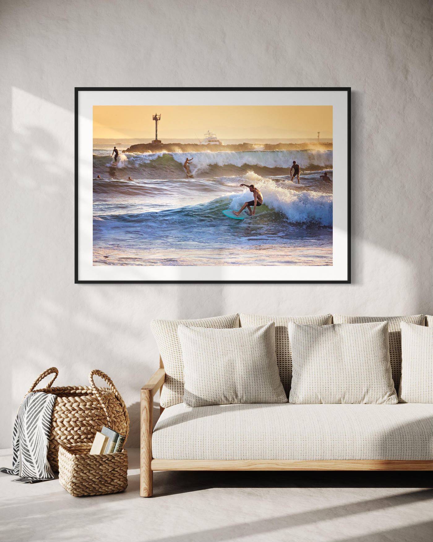 Party Waves Seal Beach Surfer displayed in a refined room interior