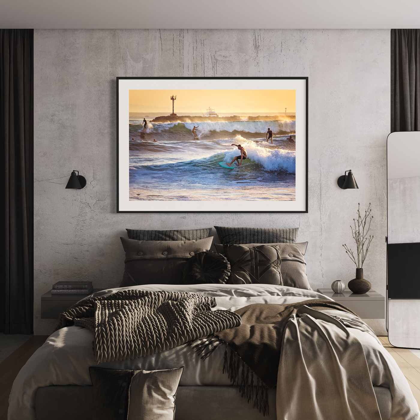 Party Waves Seal Beach Surfer displayed in a modern room interior