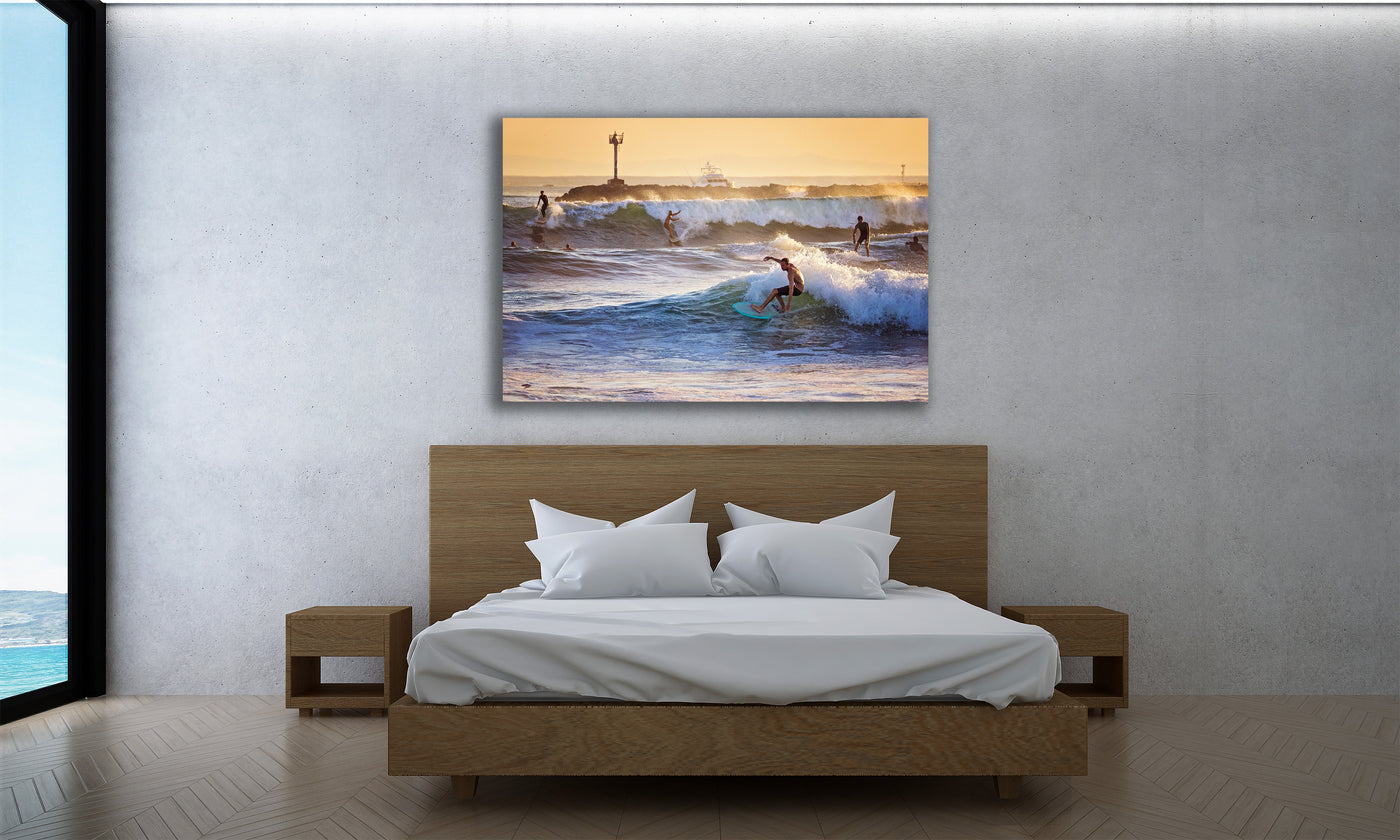 Party Waves Seal Beach Surfer displayed in a home interior