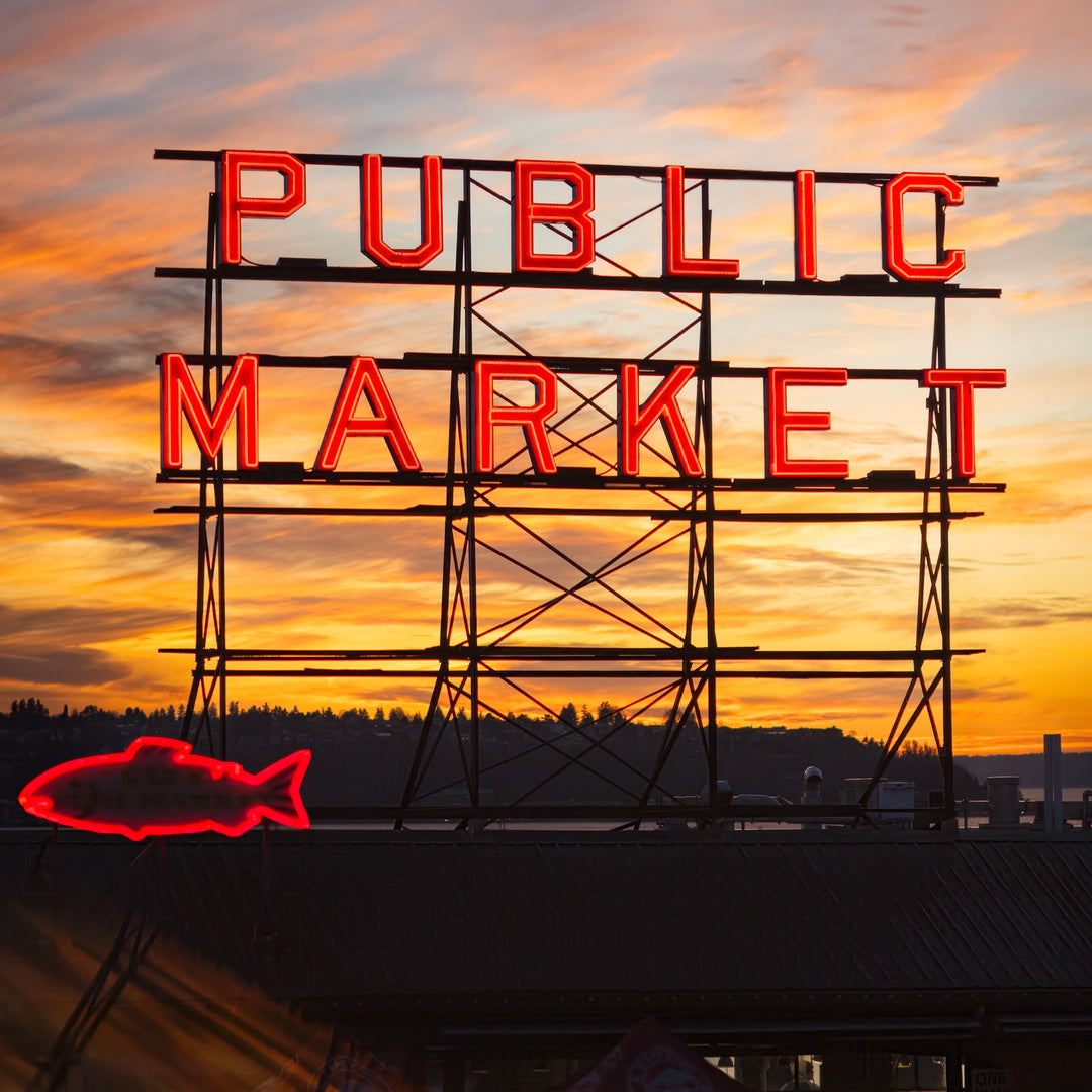 Chris Fabregas Photography Metal, Canvas, Paper, Acrylic Pike Place Market Neon Sign Print - Seattle Wall Art Photography Wall Art print High-quality fine art photography print 