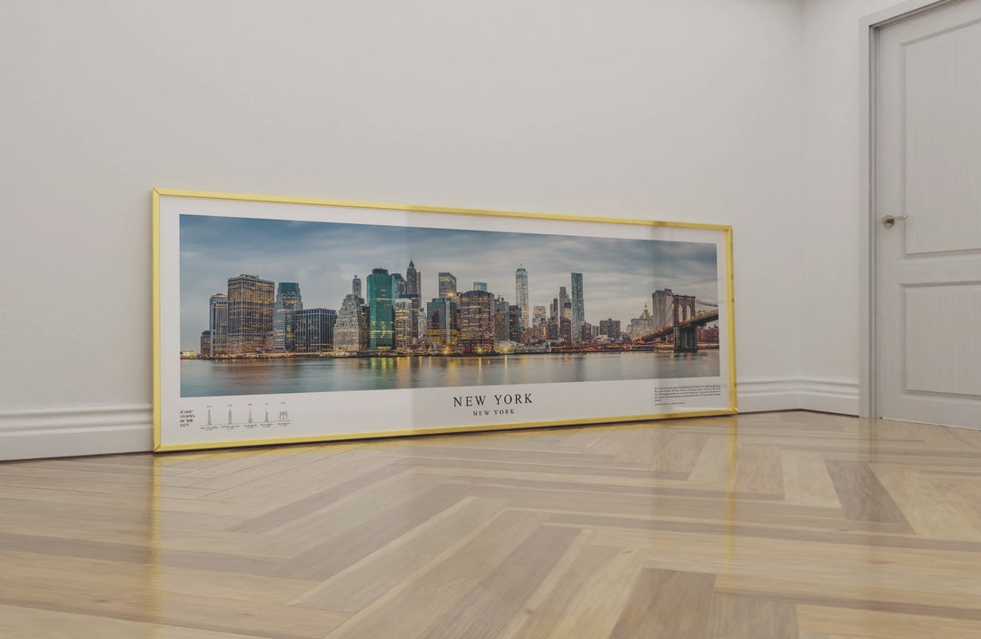 NEW YORK City Skyline Panoramic Poster | 12"x36" Fine Art Print | Archival Quality NYC Wall Art | Office & Home Decor