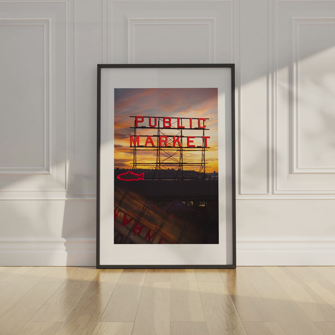 Pike Place Market Neon Sign Print - Seattle Wall Art Photography