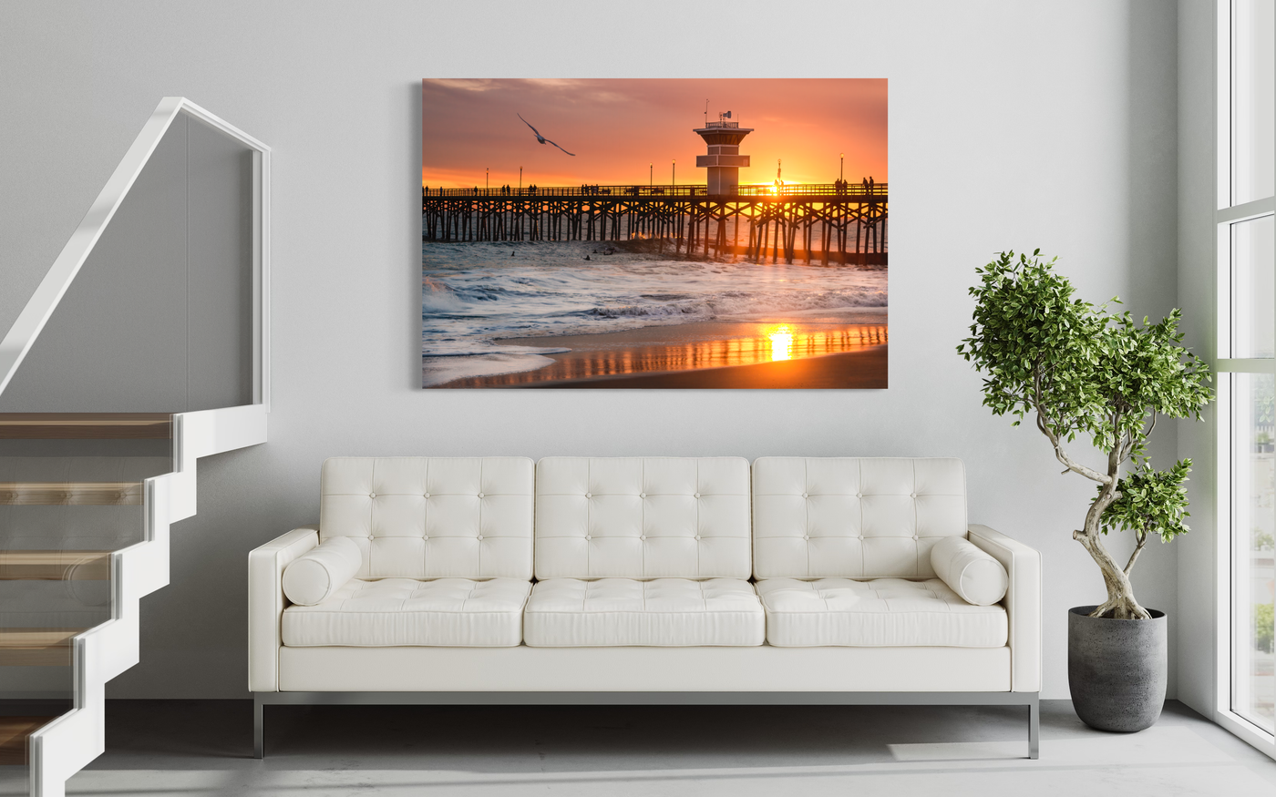 Seal Beach Pier Sunset Limited Edition displayed in a refined room interior