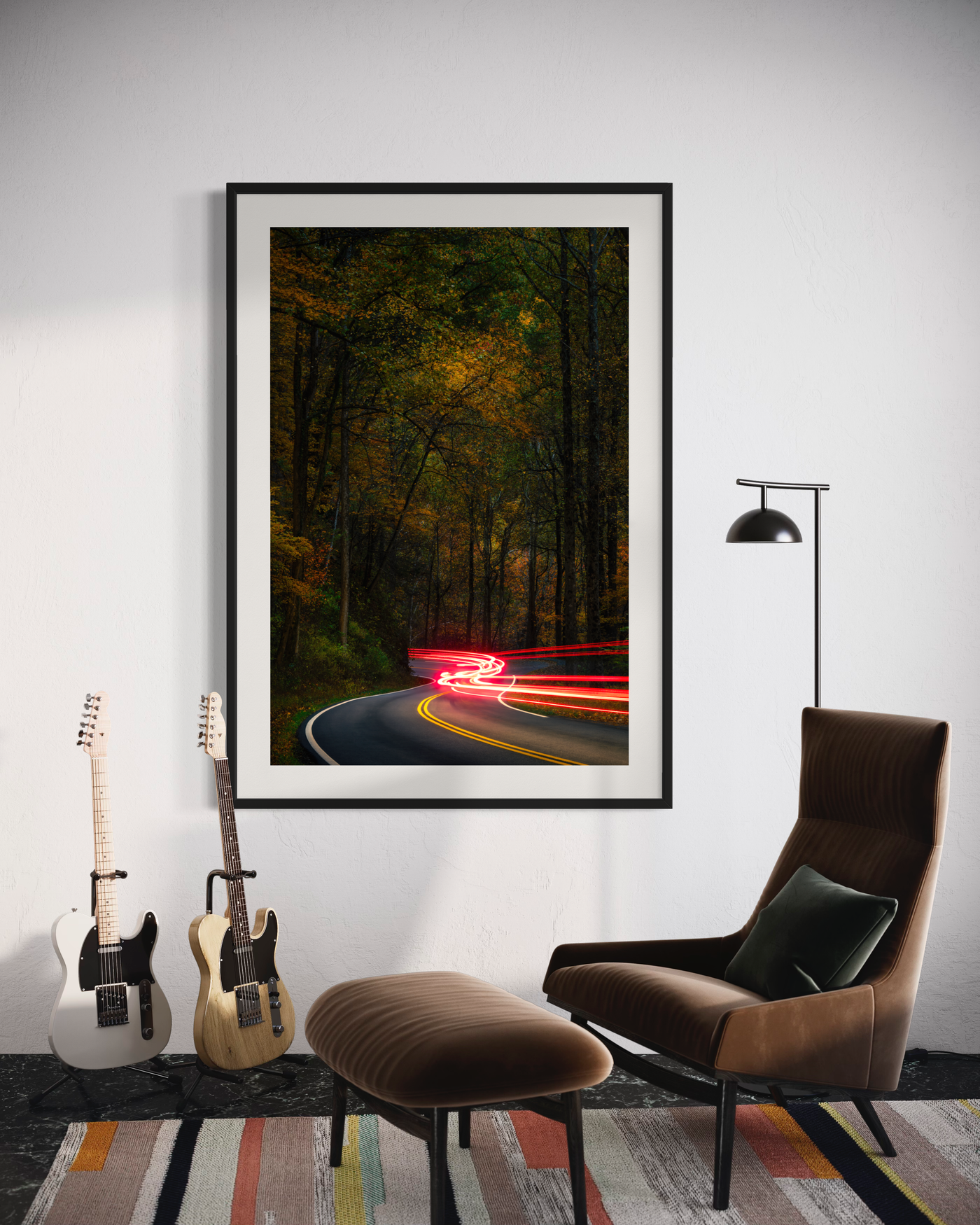 Smoky Mountains Light Trails Tennessee displayed in a modern room interior