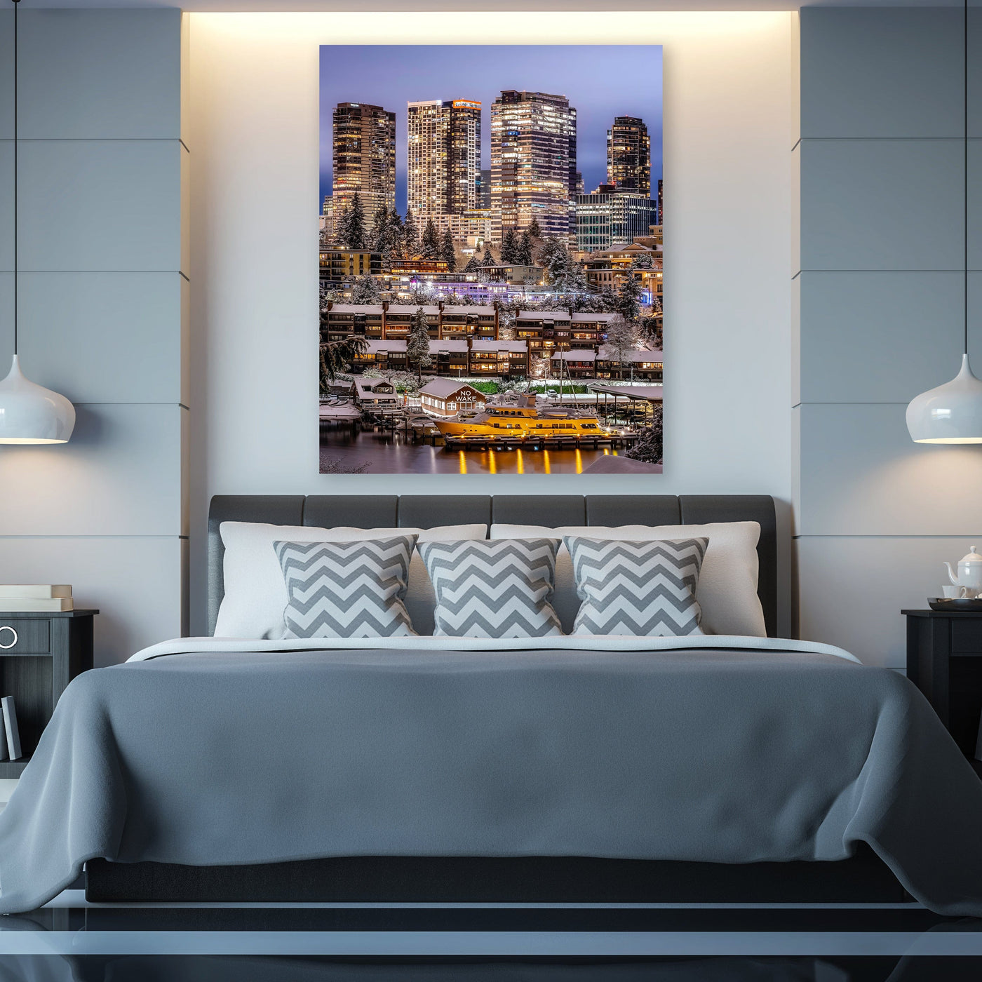 Bellevue Washington Scenic Cityscape displayed in a refined room interior