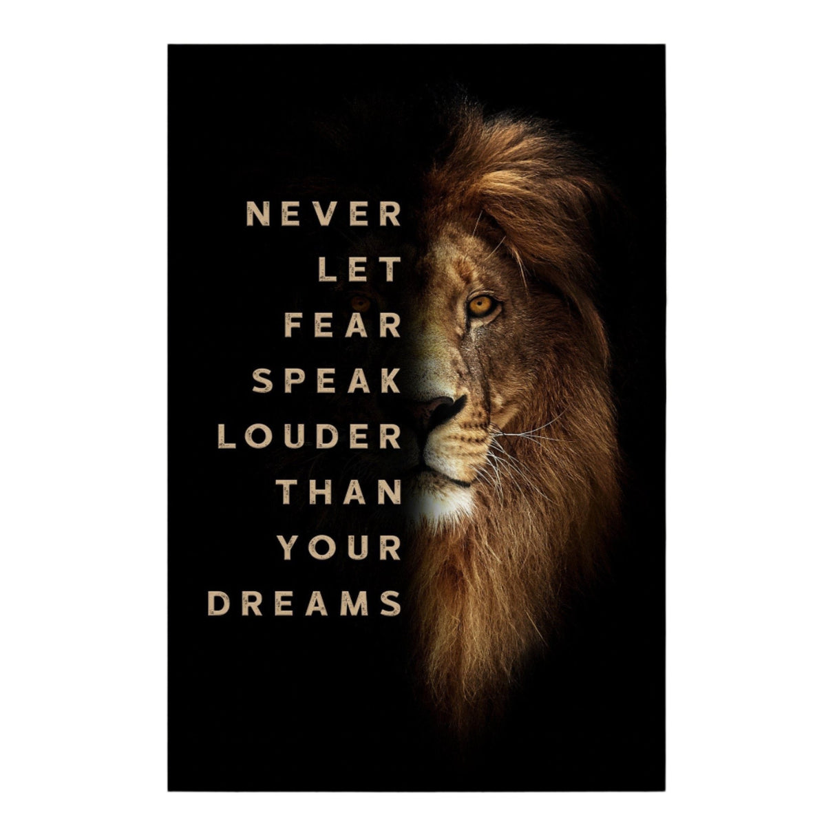 Lion Motivational Canvas – Never Let Fear Speak Louder fine art print preview