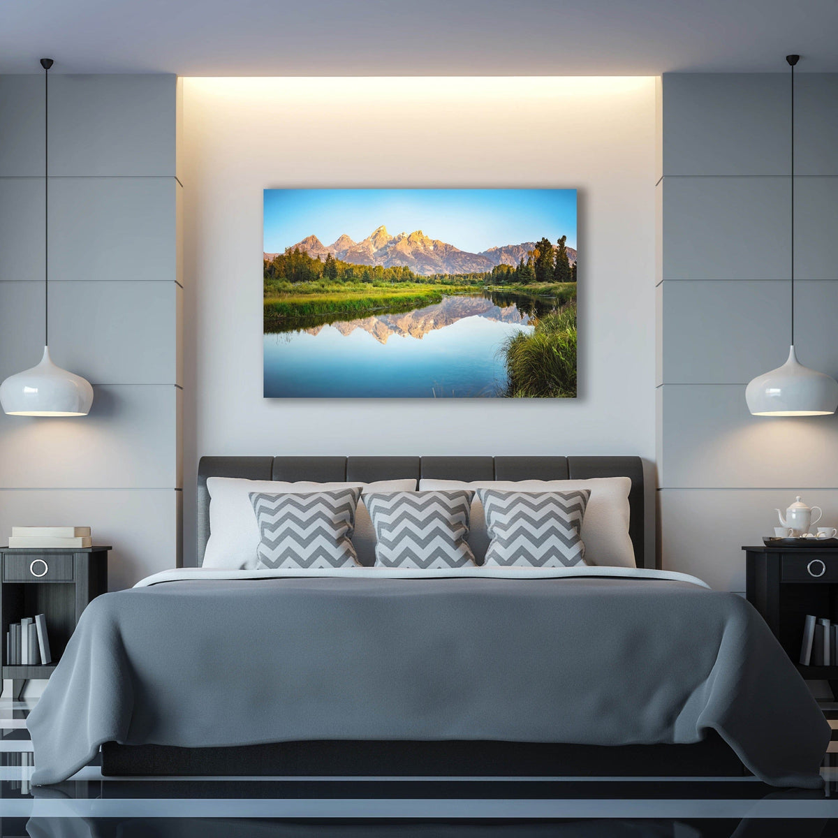 Schwabacher Landing Grand Teton displayed in a styled room interior