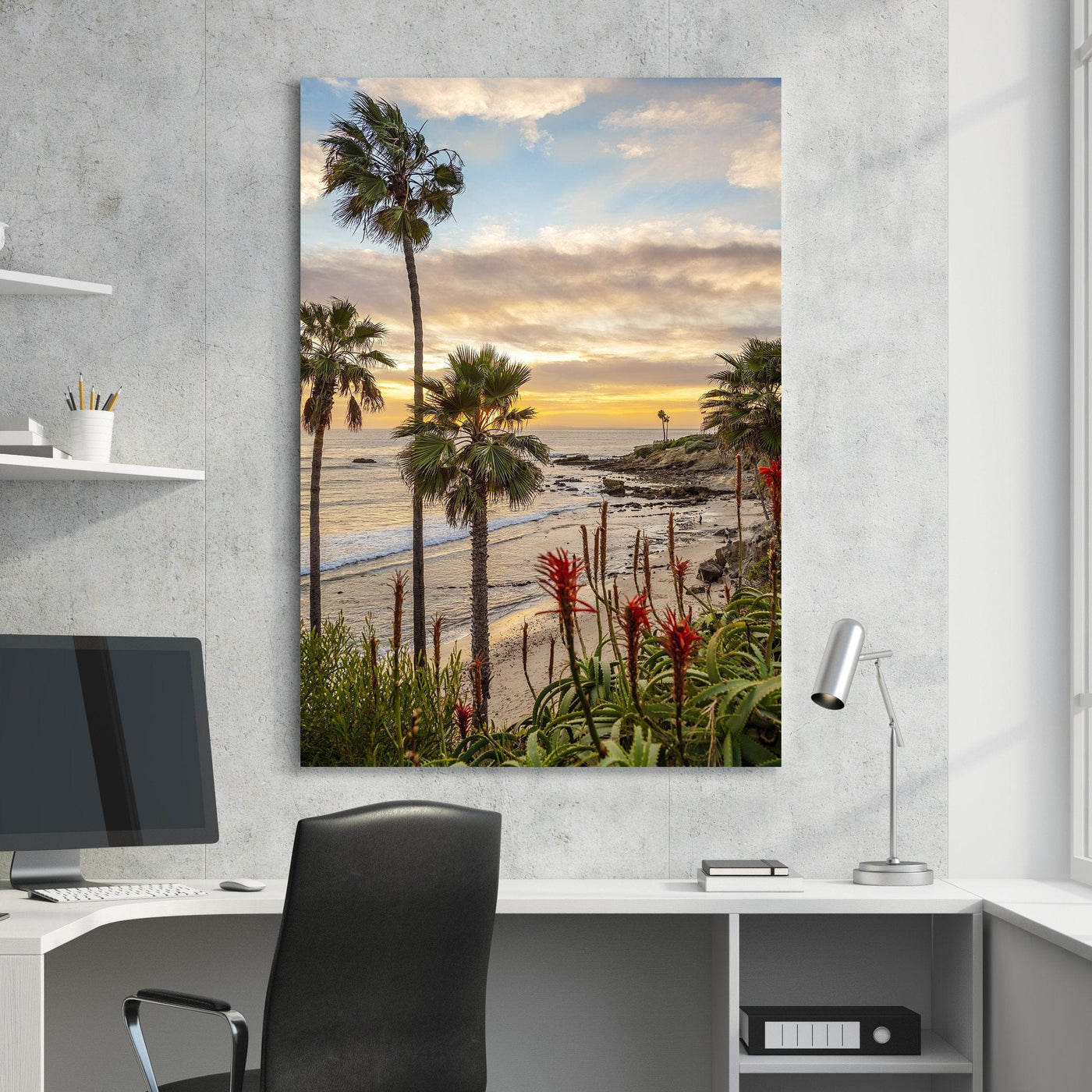 Laguna Beach Sunset Coastal displayed in a styled room interior