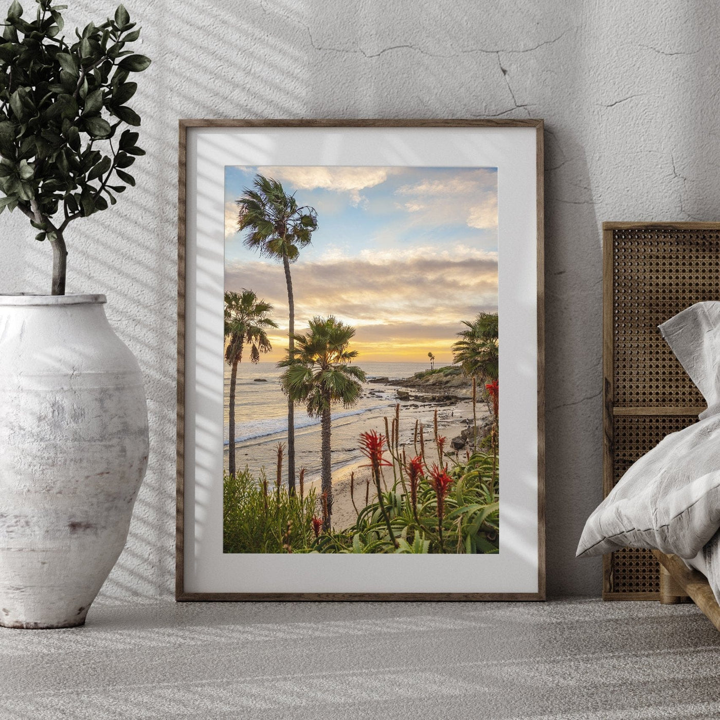 Laguna Beach Sunset Coastal displayed in a contemporary room interior