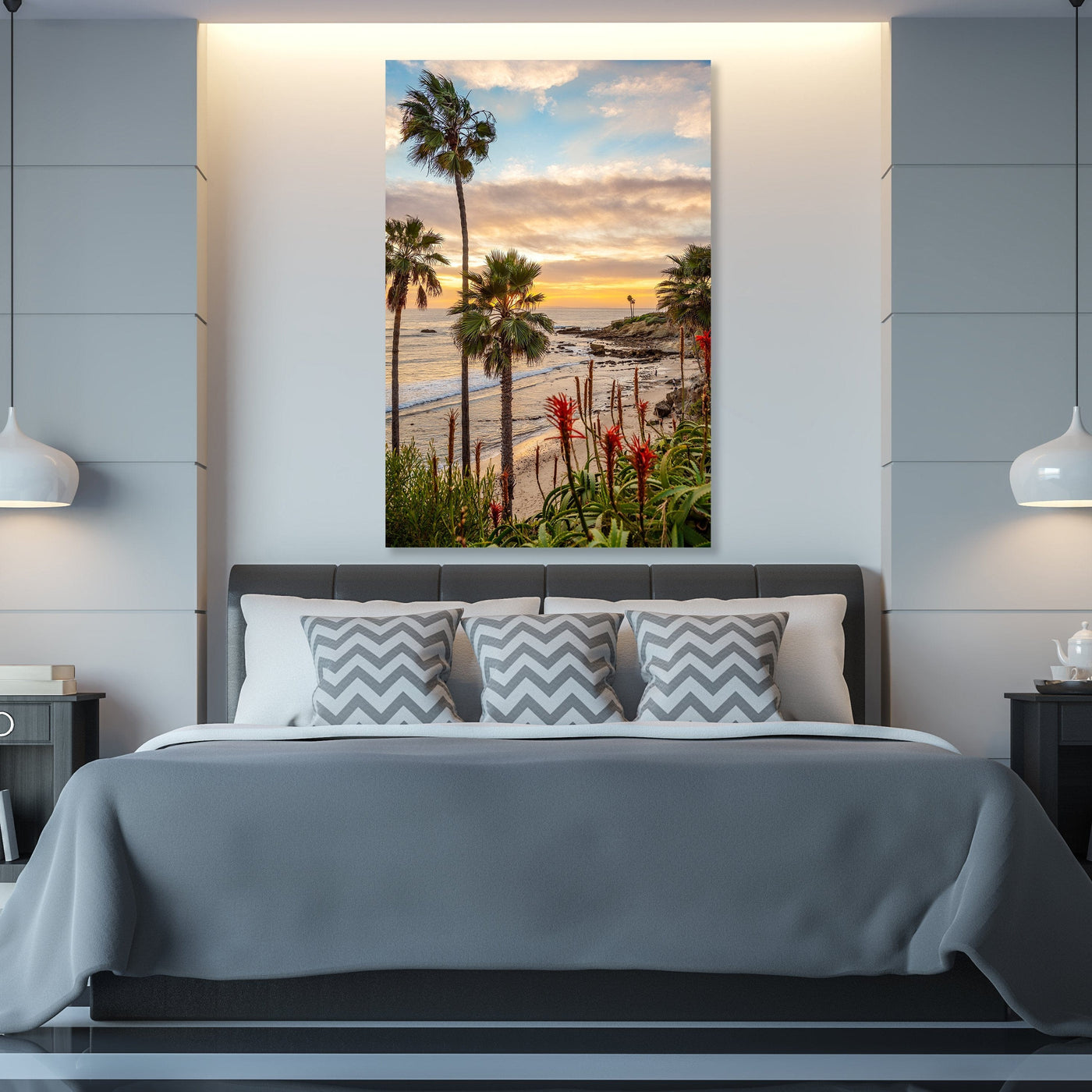 Laguna Beach Sunset Coastal displayed in a modern room interior