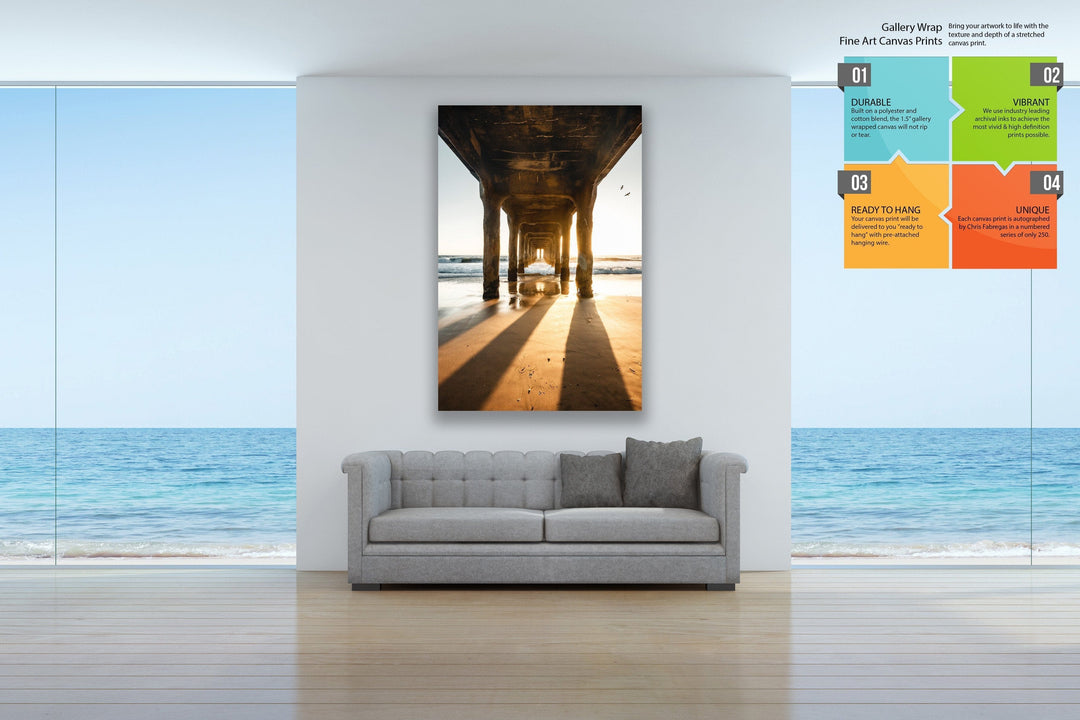 Chris Fabregas Photography Metal, Canvas, Paper Manhattan Beach Pier Sunset Pillars, California Wall Decor Photography Wall Art print