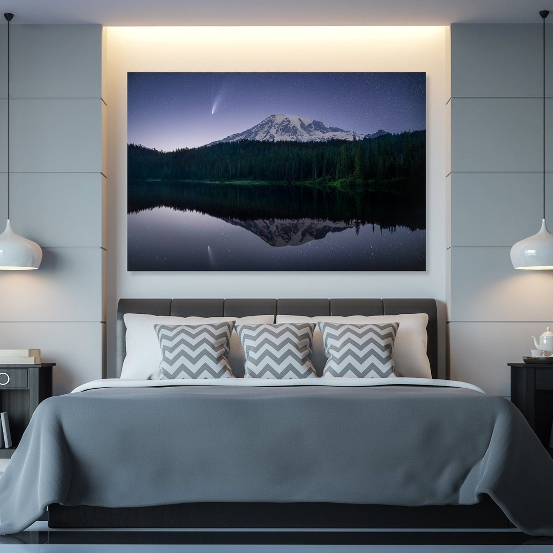 Chris Fabregas Photography Metal, Canvas, Paper NEOWISE Comet Streaking Past Mt. Rainier Wall Art print