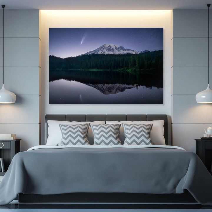 Chris Fabregas Photography Metal, Canvas, Paper NEOWISE Comet Streaking Past Mt. Rainier Wall Art print