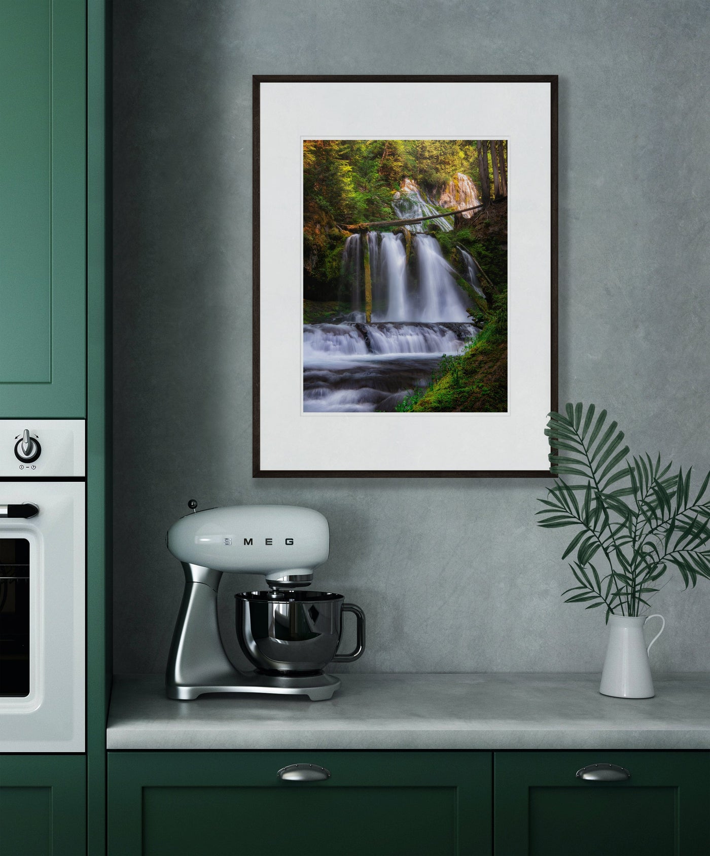 Panther Creek Falls Washington displayed in a styled interior
