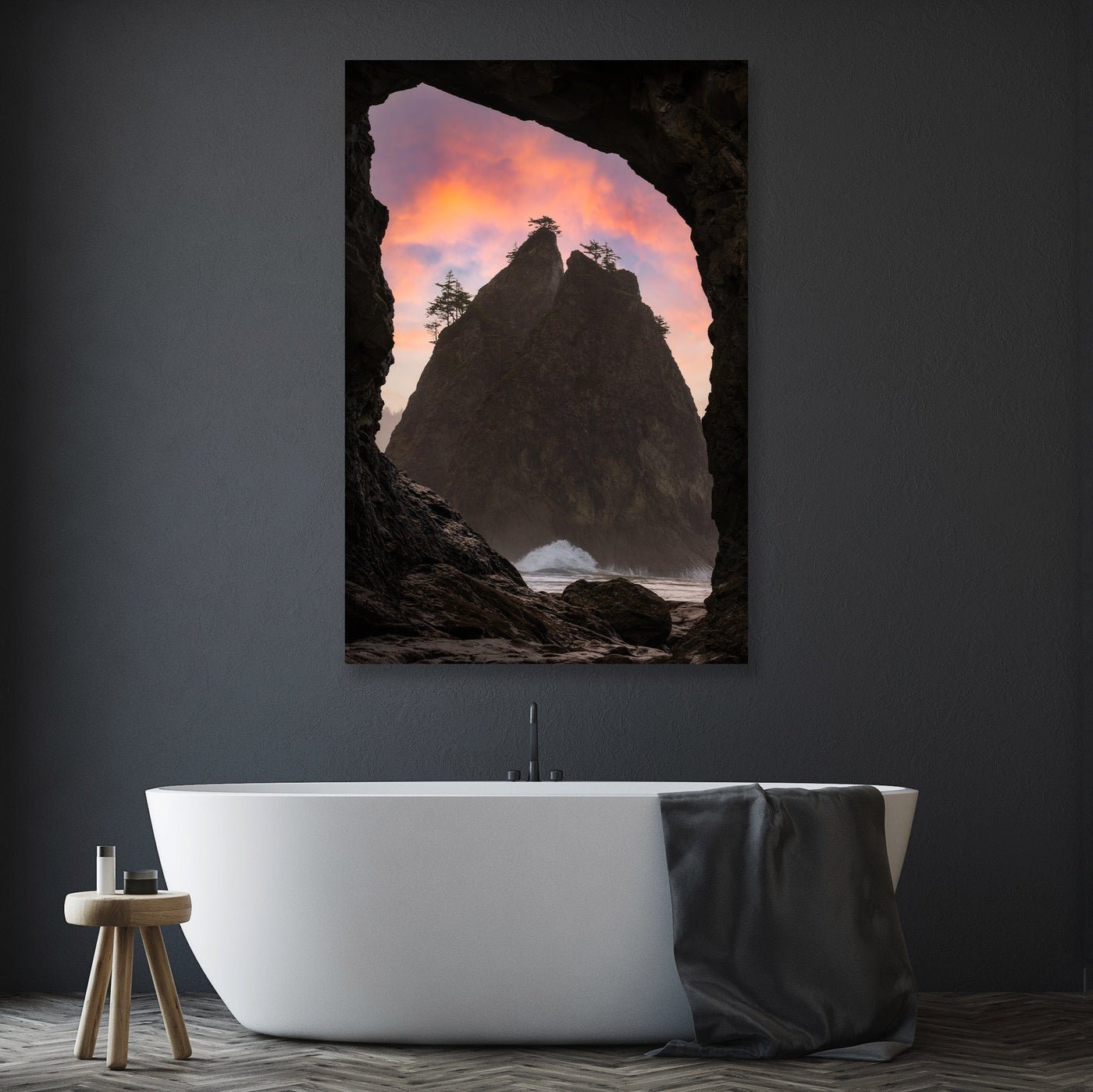 Rialto Beach Olympic National Park displayed in a styled room interior