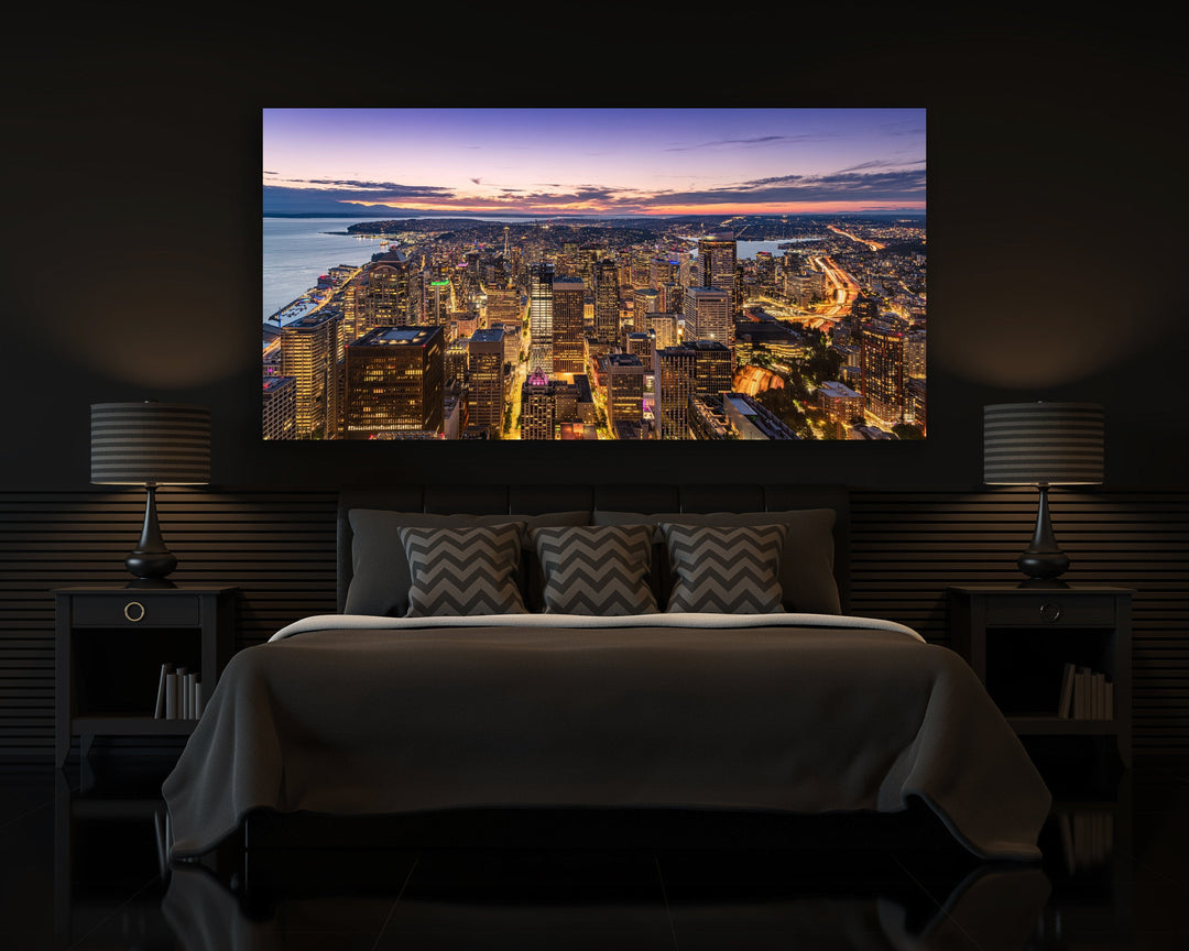 Chris Fabregas Photography Metal Print, Canvas Downtown Seattle Panoramic Limited Edition Print Wall Art print