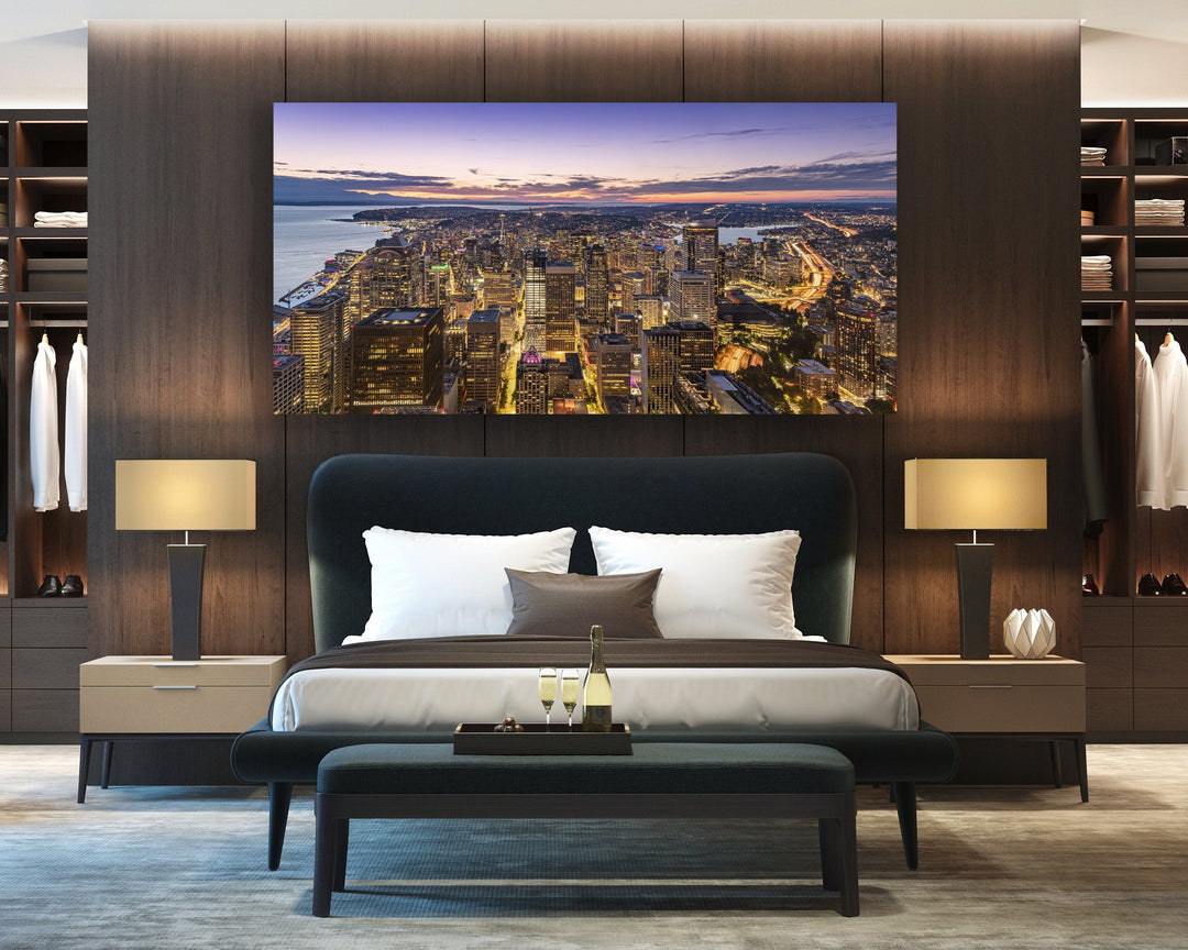 Chris Fabregas Photography Metal Print, Canvas Downtown Seattle Panoramic Limited Edition Print Wall Art print