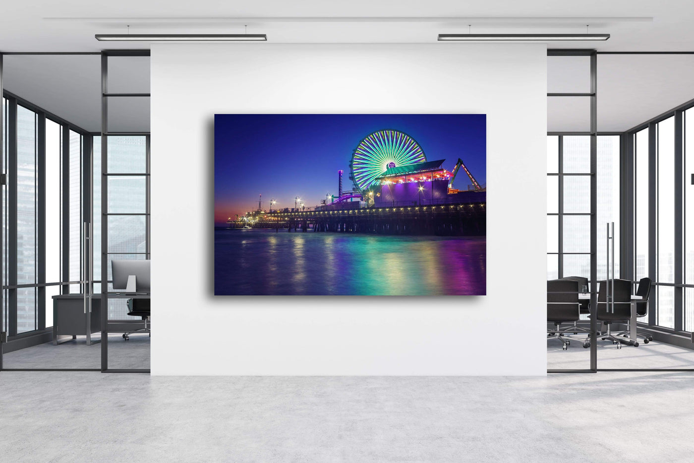Santa Monica Pier Night displayed in a refined room interior