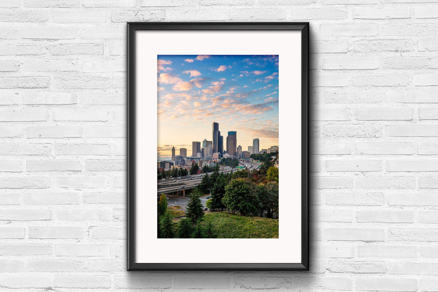 Seattle Skyline From Beacon Hill displayed in a contemporary room interior