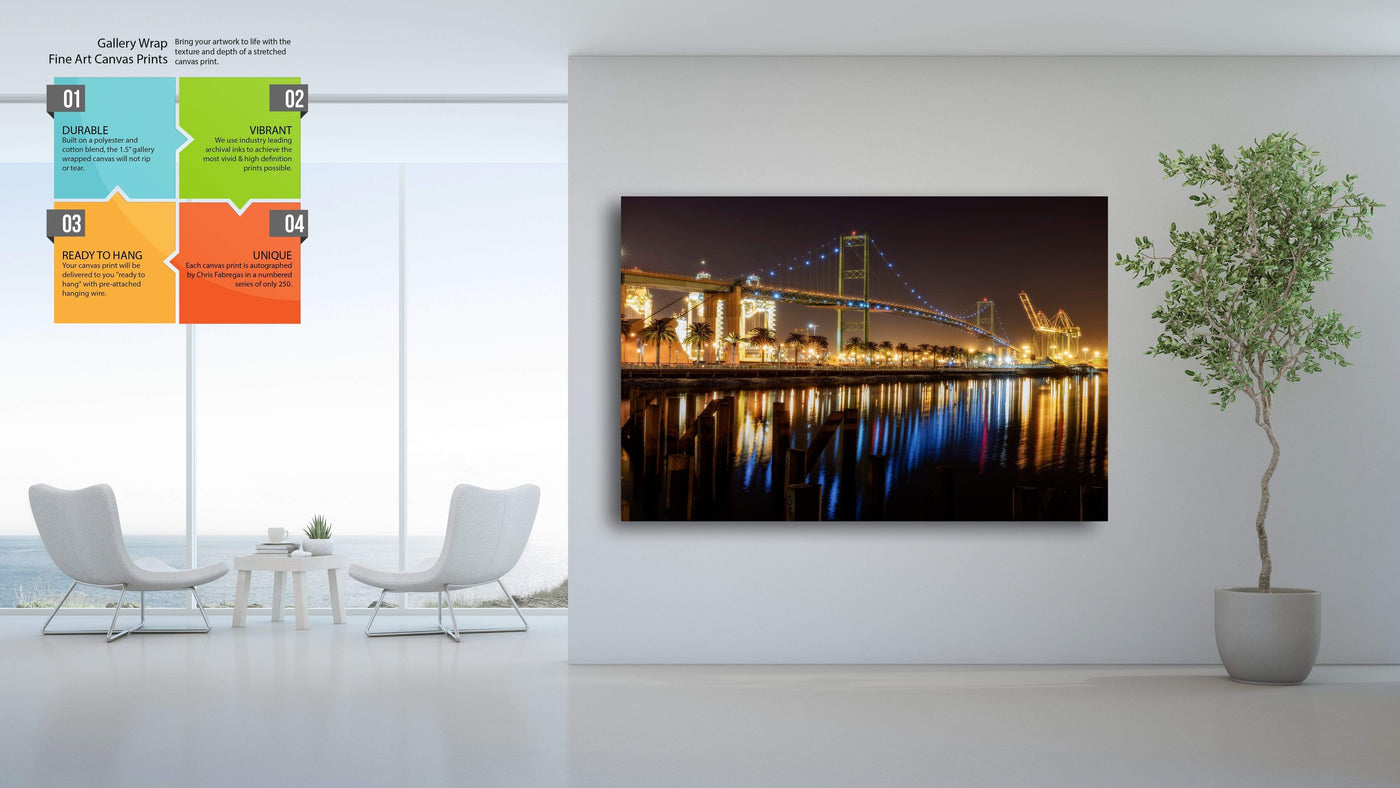 Vincent Thomas Bridge San Pedro Night displayed in a contemporary room interior