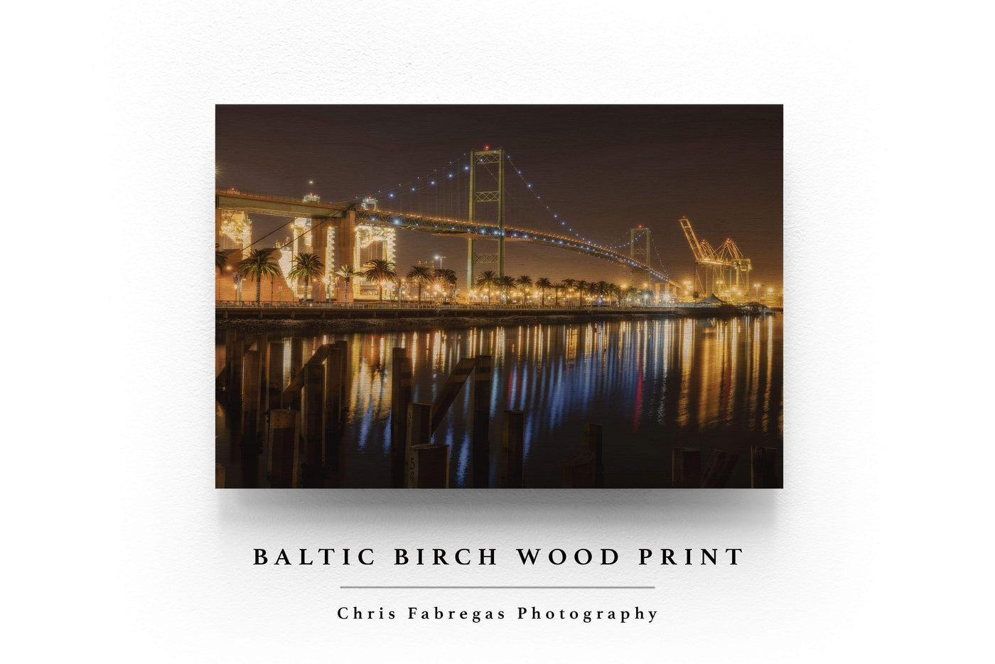 Vincent Thomas Bridge San Pedro Night displayed in an elegant room interior