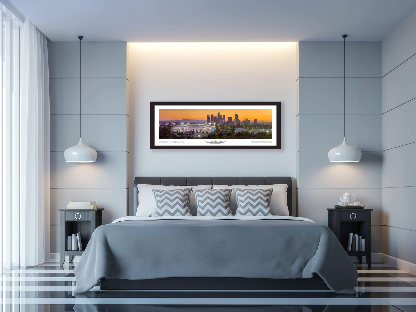 Dodger Stadium 2017 World Series Panoramic Poster displayed in a styled room interior 2