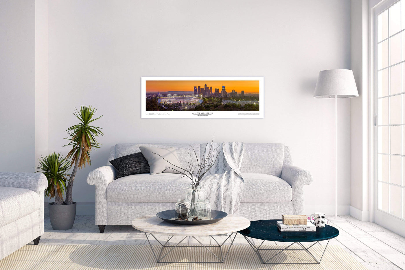Dodger Stadium 2017 World Series Panoramic Poster displayed in a styled room interior 3